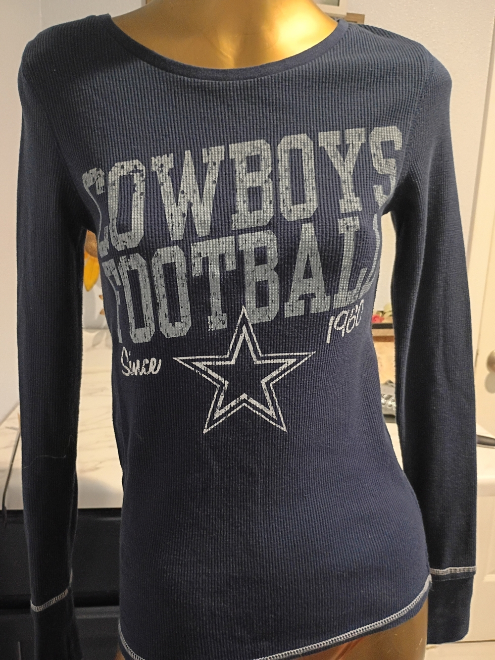 Cowboys Football Women's Navy Thermal Long-Sleeve Sweater